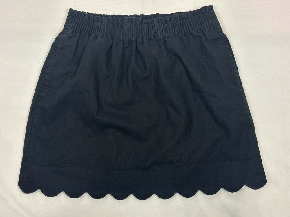 J. CREW Women’s Black Scalloped Hem Elastic Waist Linen Skirt Size 6 Preppy